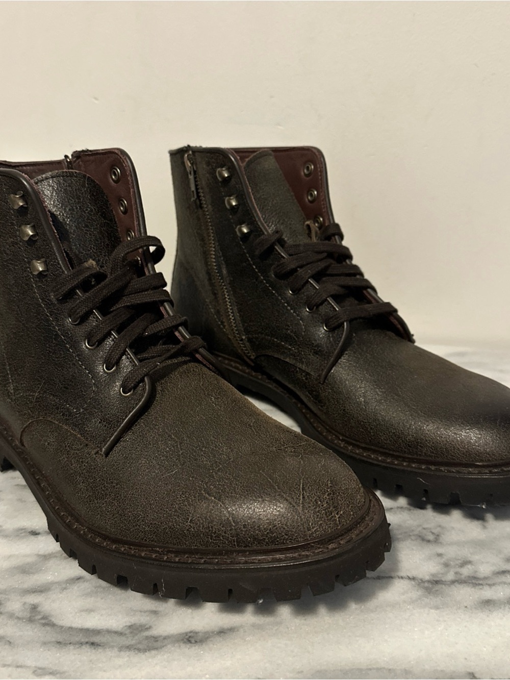 Allen Edmonds Hugo lug sole Men's Husk Leather Lace-Up Boot Brown sz 11D NEW - Picture 4 of 14